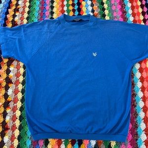 Vintage 60s Sears Perma-Prest Single Stitch Cobalt Royal Short Sleeve Ra…